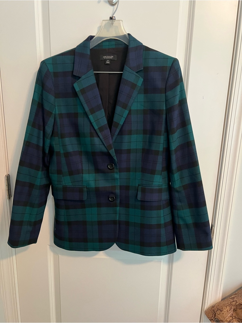 Ann Taylor Green & Navy Plaid Greenwich Blazer